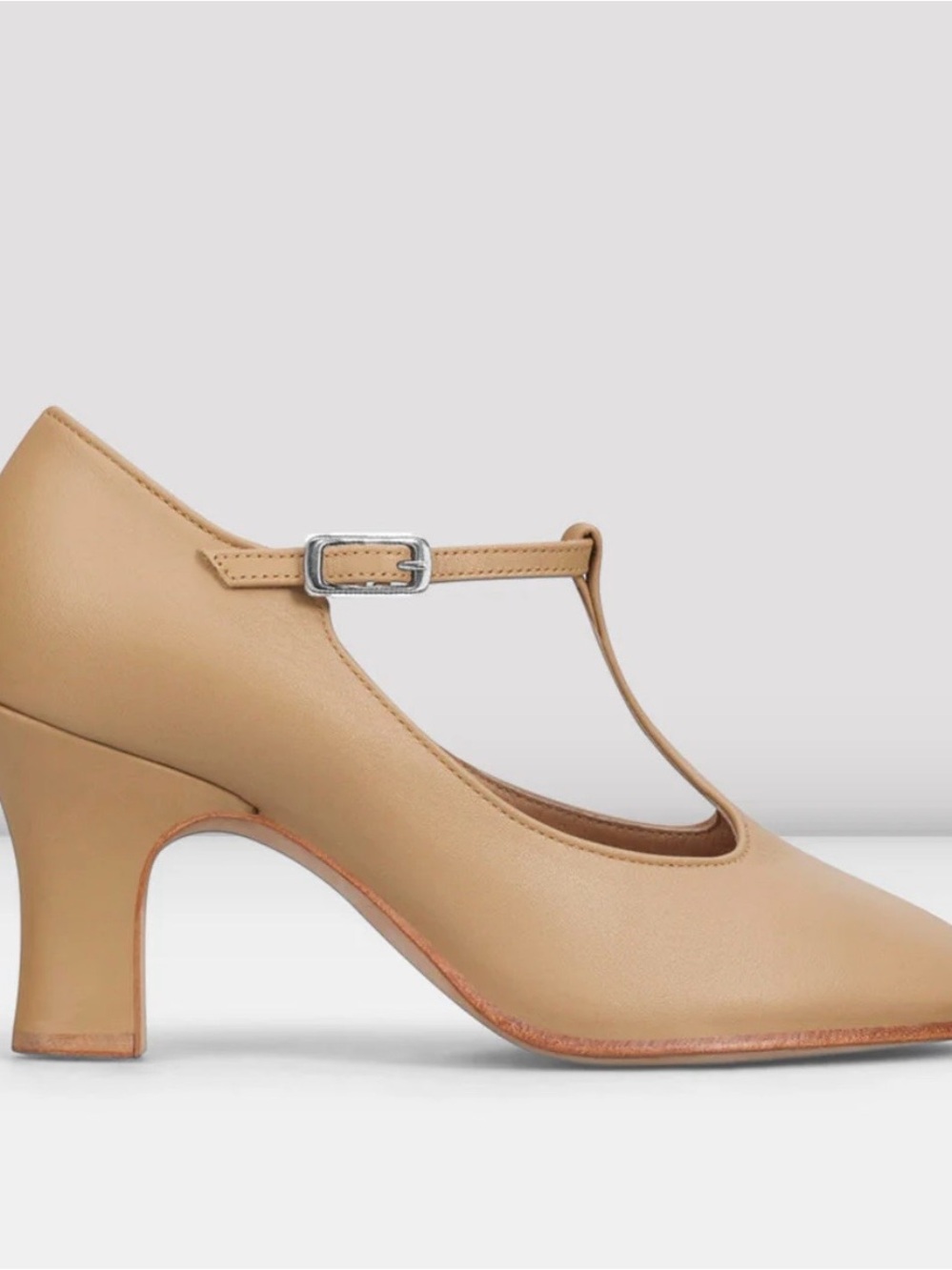 Bloch Chord T-Strap Character Shoes Tan Leather Heel Dance Theater Women's 2”